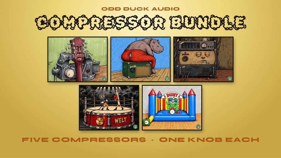 The five Odd Duck compressors: Girn, Doup, Stoor, Welt and Dunt